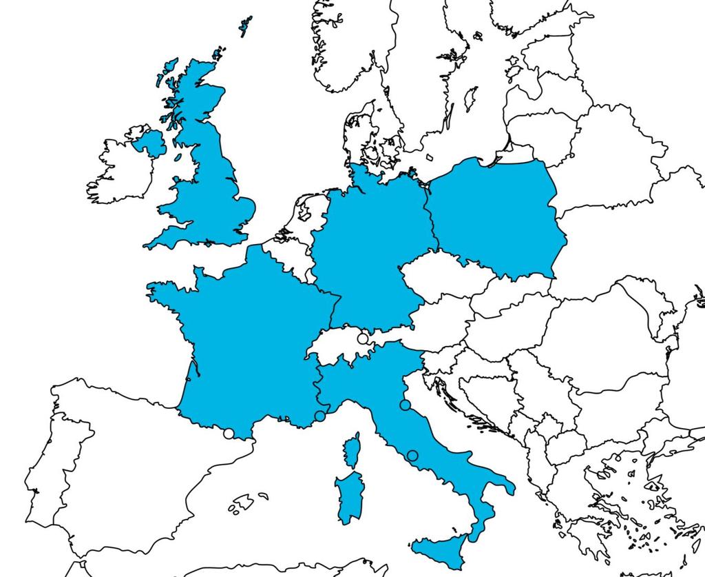 Road map Europa ( 2023) Huidige vestigingen Geplande