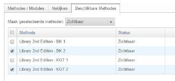 Midden in het scherm ziet u een vlak met drie tabbladen. - Methodes/ modules - Nakijken - Beschikbare modules Wanneer u een klas selecteert, dan zijn de mogelijkheden van de 3 tabbladen te zien.