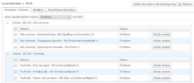 Hieronder ziet u dat een klas 3 modules heeft uit Station BK 3/4 Alle Sectoren, 3 modules uit Station BK 3/4 Techniek en 1 module uit