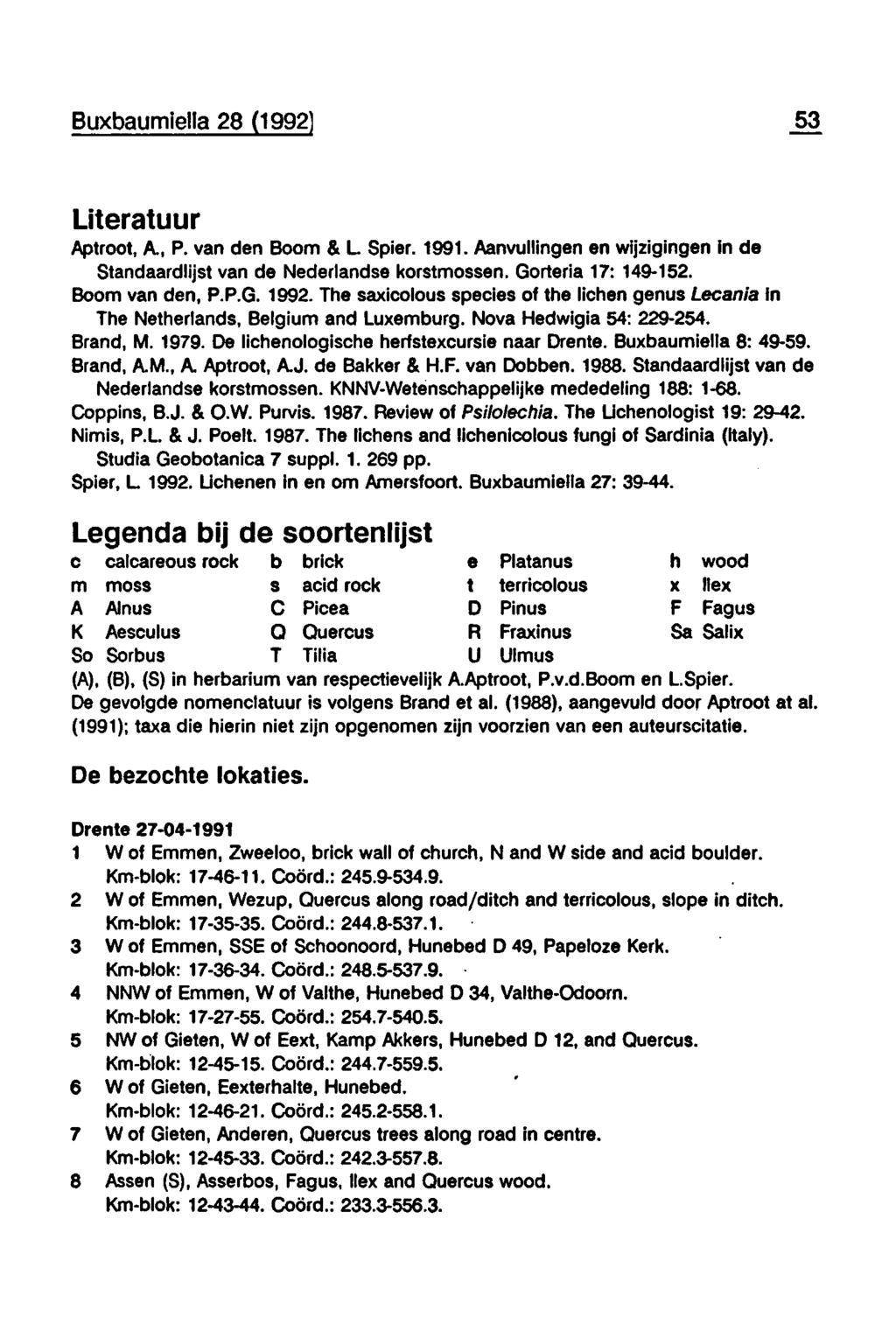 Buxbaumiella 28 [1992 53 Literatuur Aptroot, A., P. van den Boom & L. Spier. 1991. Aanvullingen en wijzigingen in de Standaardlijst van de Nederlandse korstmossen. Gorteria 17: 149-152.