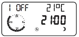Gebruik de -toetsen om 8:30 in te stellen. Aan het symbool ziet u dat u het inschakelmoment van de dagtemperatuur instelt, op dit tijdstip zal de vloerwarming naar de dagtemperatuur gaan.