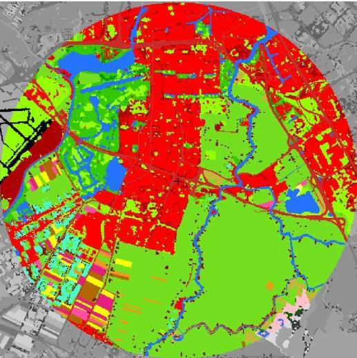 Praktijkvoorbeeld: luchtstroming rond een datacenter Invloed van de omgeving wordt als volgt meegenomen: Gebouwen, hoogteverschillen en bomen in een gebied tot 200 m rond het gebouw worden expliciet