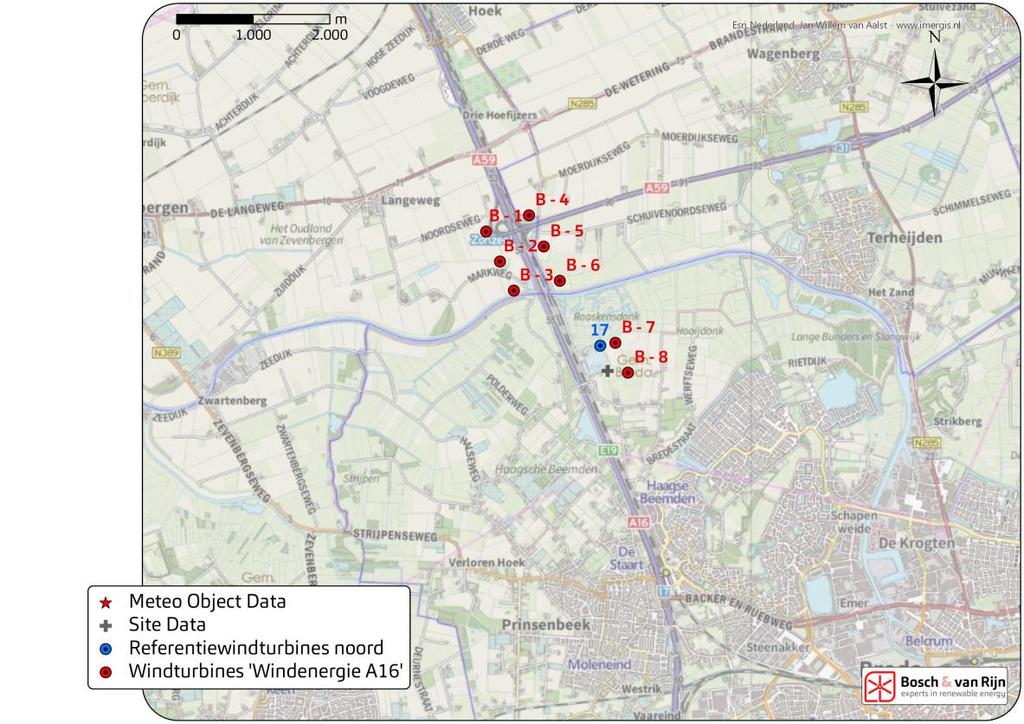 ashoogte 110 meter. Voor windturbine E-2 is gerekend met de Lagerwey L100 2,5 MW op ashoogte 100 meter. Alle overige windturbines zijn van het type Vestas V150 4,2 MW op ashoogte 135 meter.