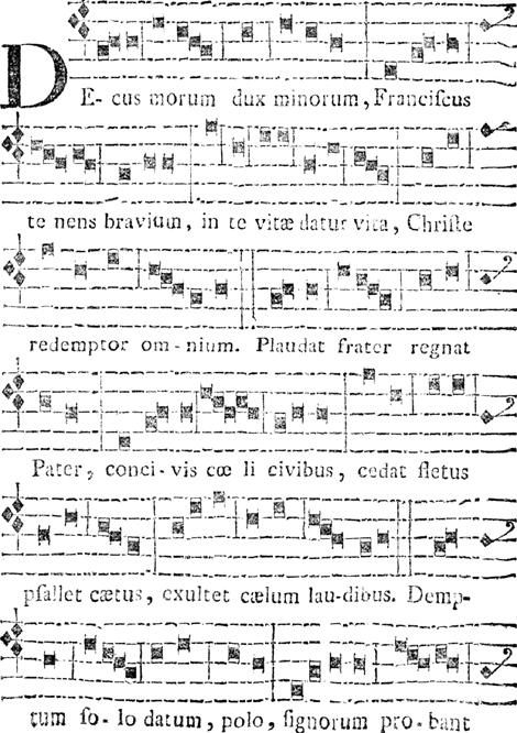 41 Hymnus van den H. Franciscus. DE- cus morum dux minorum, Franciscus te nens bravium, in te vitae datur vita, Christe redemptor om - nium.