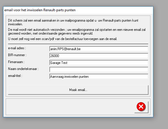 Email inwisselen RenaultParts punten Via menu Merken, Renault, Email inwisselen RenaultParts-punten Export email