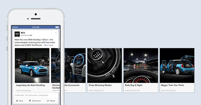 In de mallemolen van Facebook 13-05-2015 12:20 De carousel-ads op Facebook zijn nu ook inzetbaar voor mobiele applicaties.