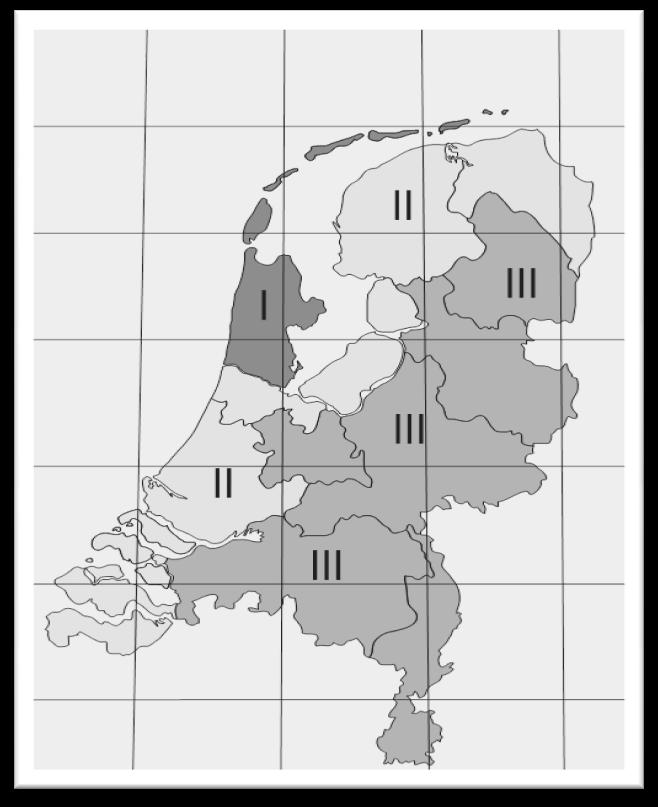 Platdak ballast voor Nederland Locatie Gebied I; Kop van Noord Holland Gebied II; Rest van Noord Holland, Zuid Holland, Zeeland, Flevoland, Groningen en Friesland Gebied III; Drenthe, Overijssel,