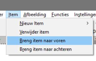 Na selecteren van de linker zegel kunt u die naar boven brengen met de menufunctie Item Breng item