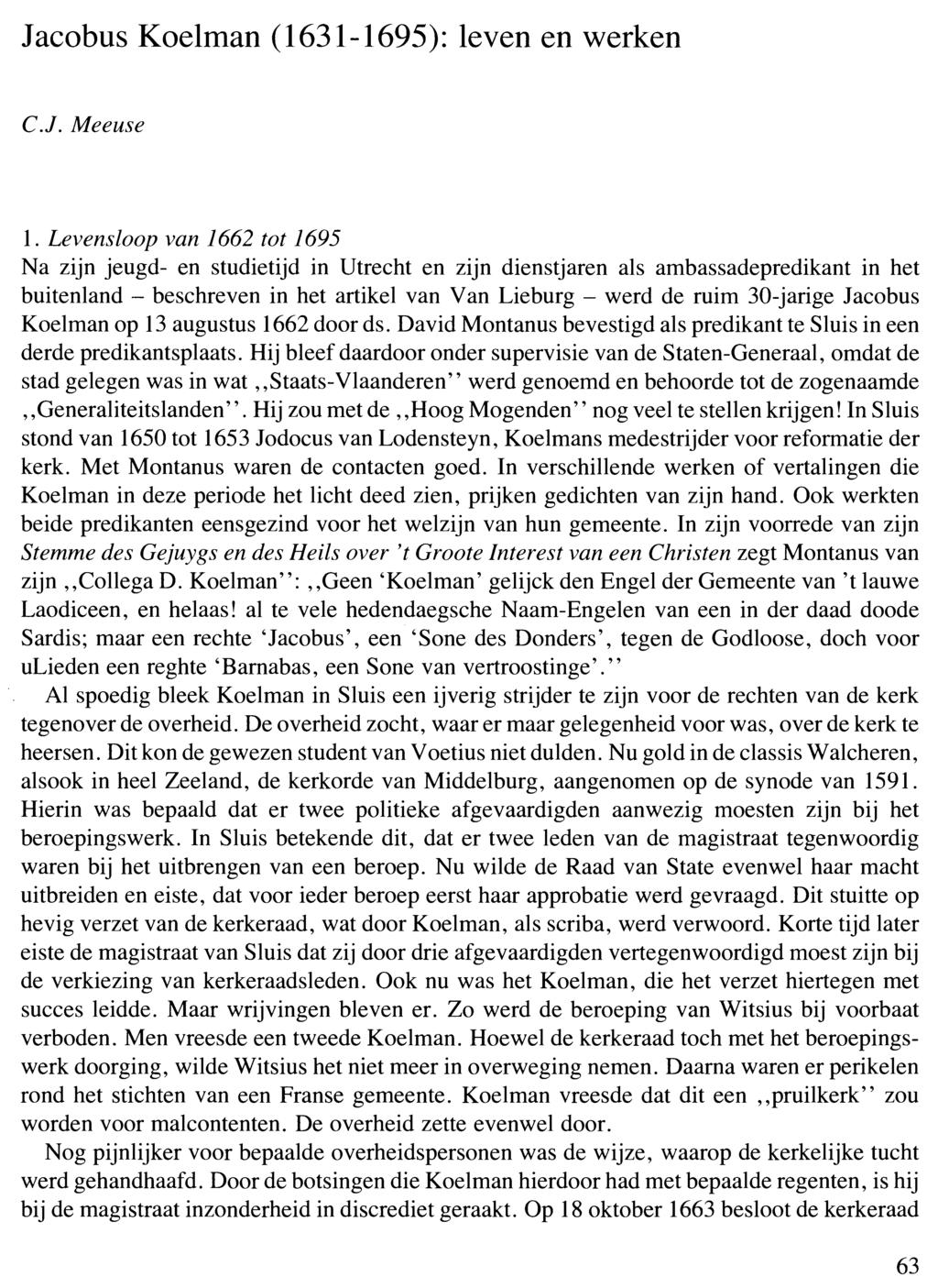 Jacobus Koelman (1631-1695): leven en werken C.J. Meeuse 1.
