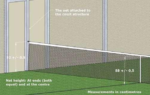 - Net Het net moet 10 meter lang zijn en 0.88 meter hoog in het midden en stijgen tot 0.