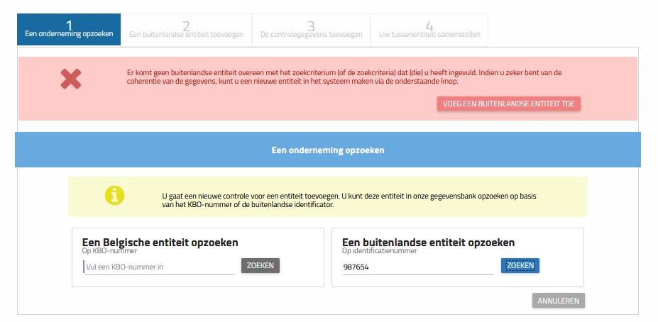 EEN BUITENLANDSE TUSSENLIGGENDE ENTITEIT TOEVOEGEN Als de tussenliggende entiteit buitenlands is, voert u haar identificatienummer in het overeenkomstige vak in.