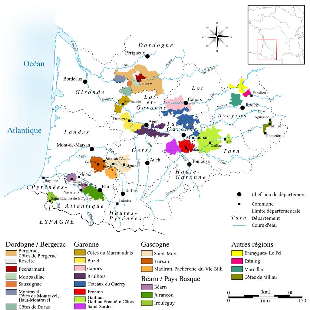 Toekomst van biologisch geteelde zeldzame witte druivenrassen in de Sud-Ouest Onderstaande kaart geeft de locaties van de