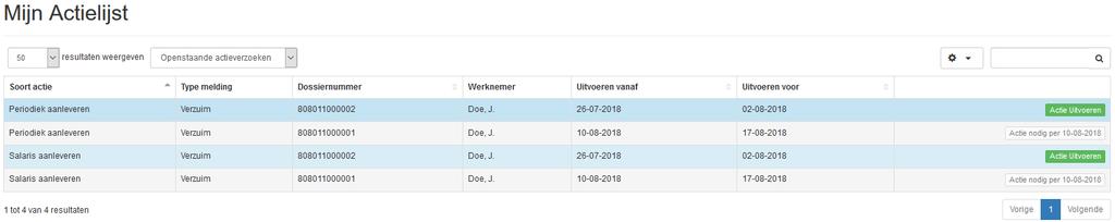 Mijn actielijst Inleiding mijn actielijst Wanneer voor een werknemer een verzuim-, herstel- of deelhersteldmelding ingediend wordt, zullen er één of meerdere acties aangemaakt worden.