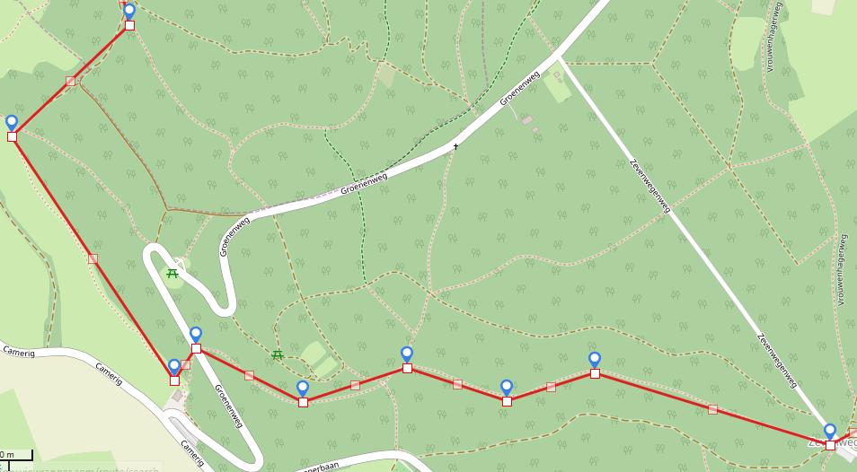 4. P Zevenwegen Gele paaltjesroute Zie trajectkaart: We gaan nu een deel van de gele paaltjesroute volgen. Telkens links aanhouden tot u bij de verharde weg bent.