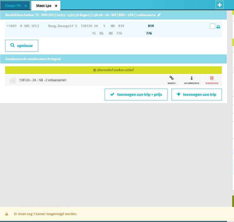 Klik op +toevoegen aan trip + prijs