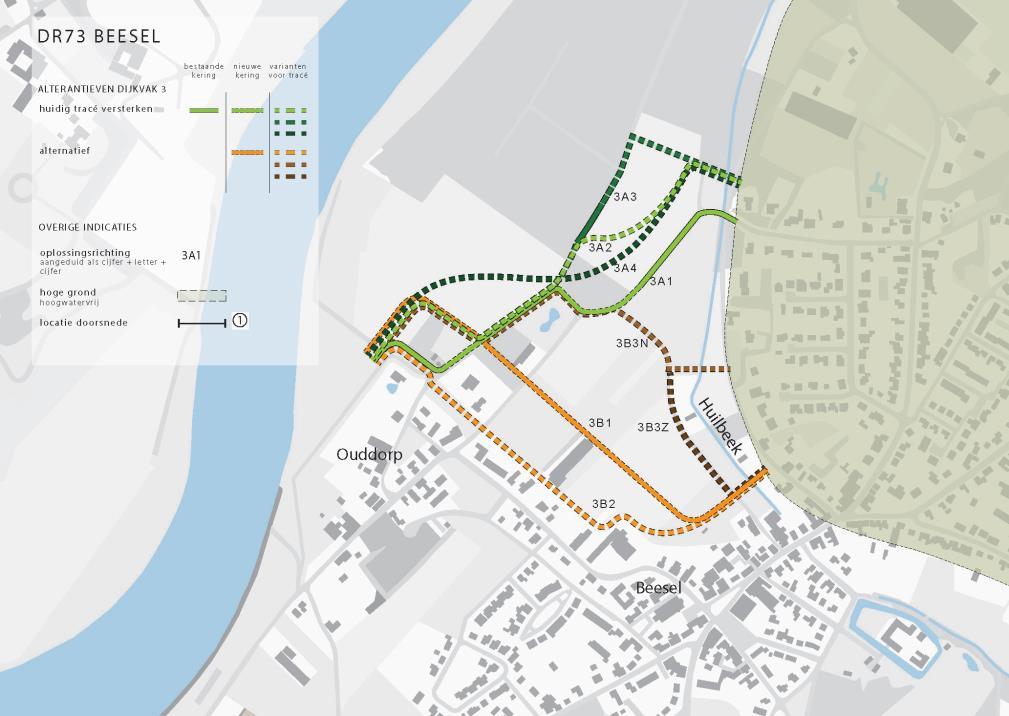 Figuur 14 Varianten Beesel Noord Voor een uitgebreide beschrijving en effectbeoordeling van de alternatieven wordt verwezen naar het bijgevoegde addendum (bijlage II).