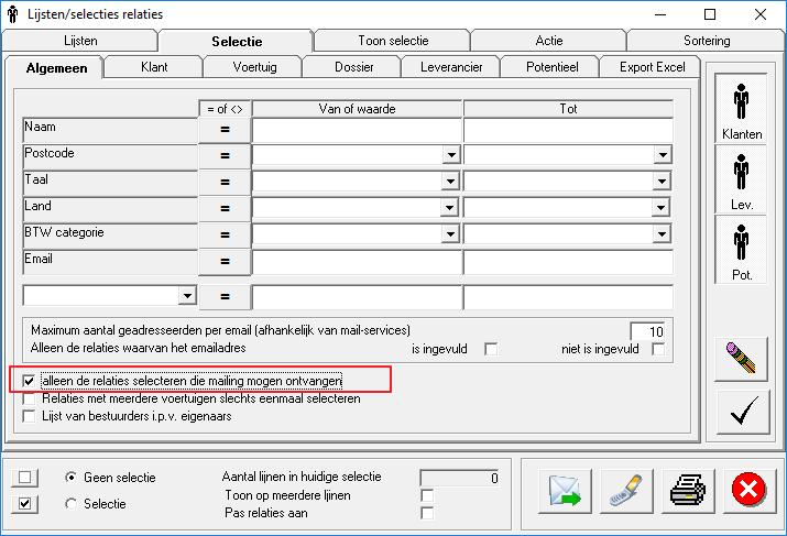 1.2 Relaties 1.2.1 Lijsten/ selecties Wanneer via het menu Relaties, Lijsten selecties, een lijst werd opgemaakt aan de hand van enkele selectiecriteria, kan de