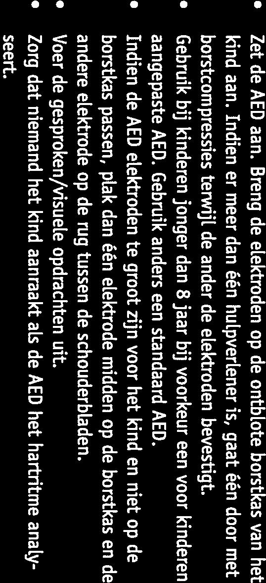 34 Nedertandse Reanimatie Raad / BeLgische Reanimatieraad 8 Zodra de AED er is: Zet de AED aan. Breng de elektroden op de ontblote borstkas van het kind aan.