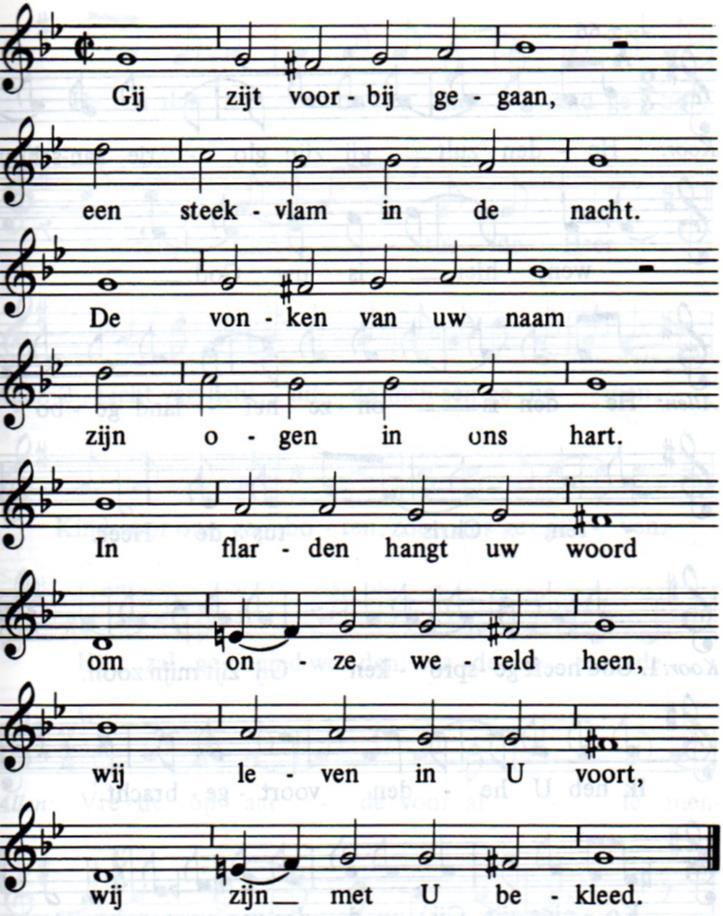 Lied 607: 'Gij zijt voorbijgegaan' (melodie-versie uit GvL 451) in samenzang met het koor tekst: Huub Oosterhuis melodie: J. Tabourot 2 Gij zijt voorbijgegaan, een voetspoor in de zee.