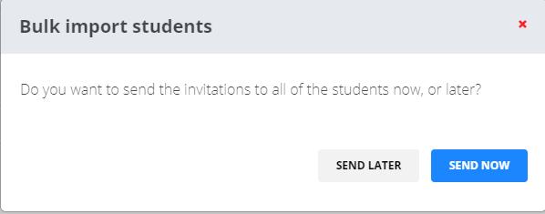 Figuur 22. Send later. Hier is het mogelijk de uitnodigingen op een later moment te versturen. Als je kiest voor het versturen van de uitnodigen krijgen studenten direct een e-mail.