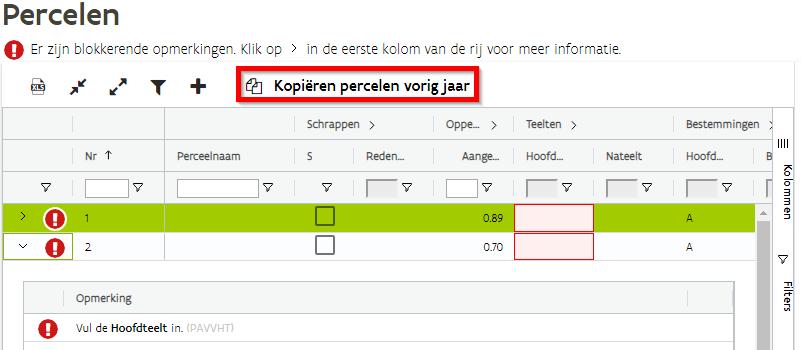 Nieuw perceel toevoegen Een nieuw perceel kan worden toegevoegd op 3 manieren: 1. via de tabel 2.