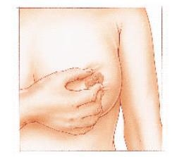 Maak met de vier gesloten en gestrekte vingers van uw rechterhand kleine ronddraaiende bewegingen van de rand van uw borst naar de tepel toe. Beweeg rustig met wat lichte druk.