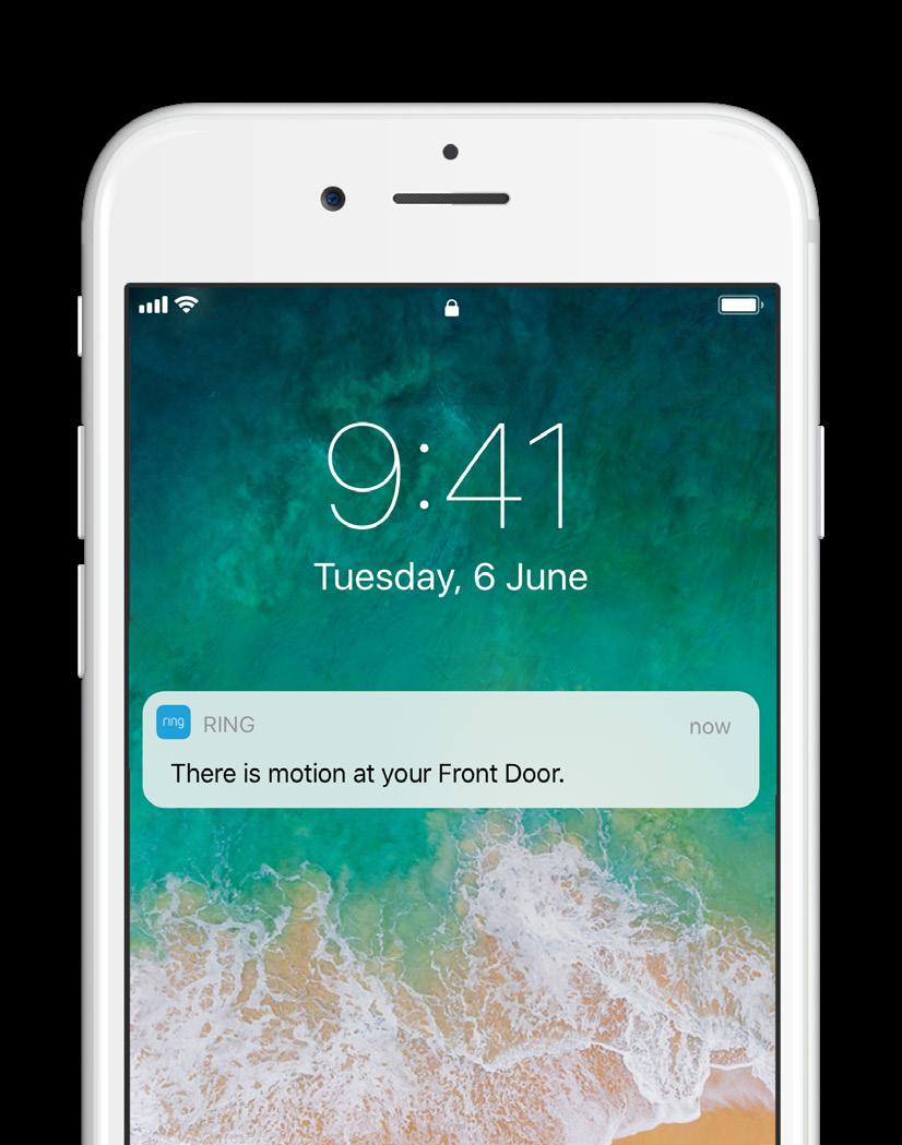 Meldingen Als je telefoon is vergrendeld wanneer iemand op je Ring Doorbell drukt of een bewegingsmelding veroorzaakt, ontvang je een melding op het startscherm van je