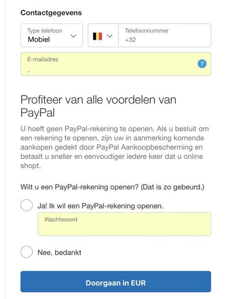 Optie 2: U heeft nog geen PayPal account: Klik op de optie: Betalen met een creditcard onder het log in scherm.