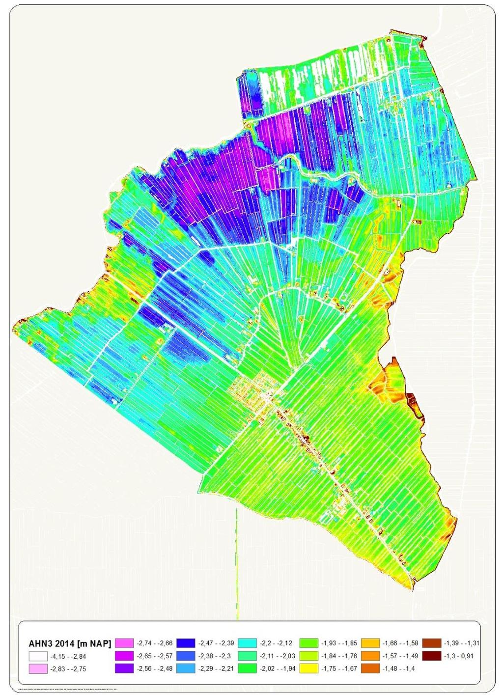 Maaiveldhoogte (AHN) Op de hier afgebeelde kaart is de maaiveldhoogte weergegeven zoals deze is opgenomen in het Actueel Hoogtebestand Nederland (AHN).