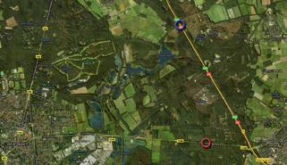 Figuur 2: ligging van het ecoduct Groote Heide over de A2 (blauwe cirkel) en het ecoduct Leenderbos over de N396 (rode cirkel) Figuur 3: ligging van het ecoduct Maashorst over de A50 (blauwe cirkel)