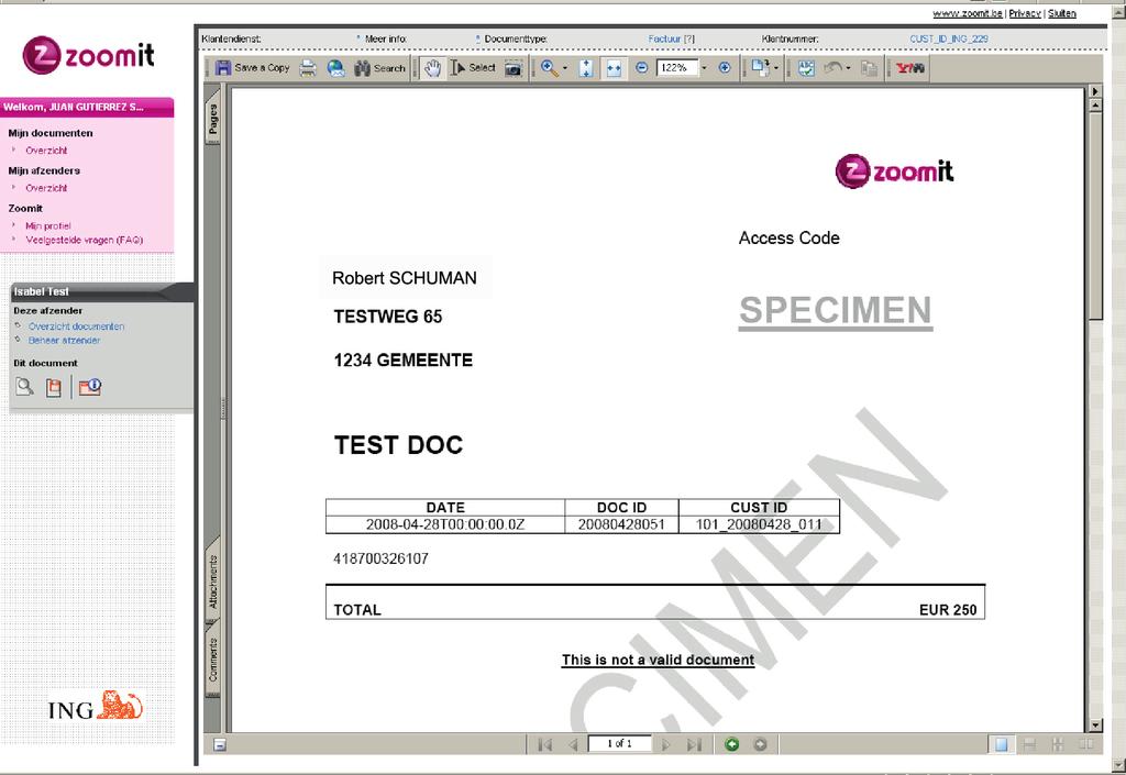 Uw elektronisch document ziet er net uit als de papieren tegenhanger. Bij vragen over de inhoud van het document, vindt u alle contactgegevens van de zender bovenaan het scherm.