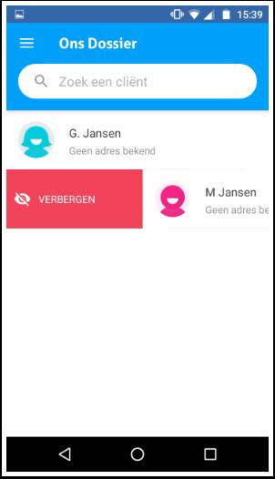 Cliënt in overzicht verbergen (Android) of verwijderen (ios) Door de verberg/verwijderoptie kun je jouw lijst van cliënten actueel houden.