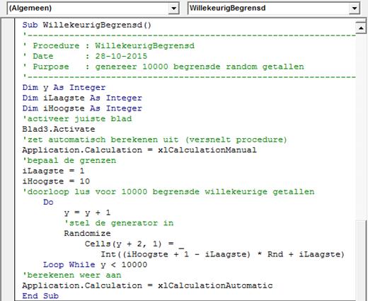 Wanneer je alleen gehele getallen wilt, gebruik je de integer functie Int: Uitkomst = Int((iHoogste + 1 - ilaagste) * Rnd + ilaagste) Hiermee wordt de uitkomst naar beneden afgerond tot een geheel