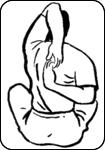 5. Schouder- en armspieren Leg de linkerhand op de rechterschouder. Houd de arm horizontaal. Pak met de rechterhand de linkerelleboog vast.