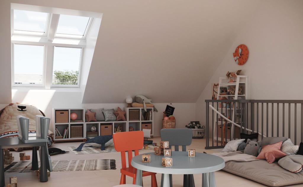 Zolderkamer met VELUX dakkapel serre (C1) Haal het maximale uit uw huis en zolder met de VELUX dakkapel serre.