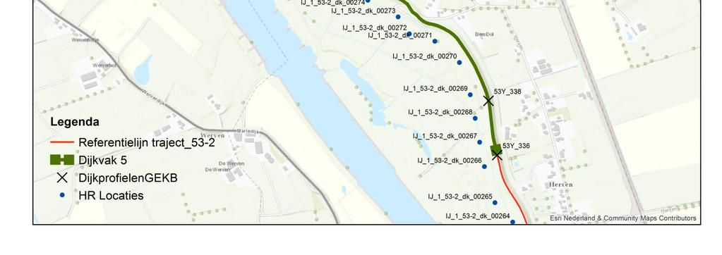 locaties van de dijkprofielen en de