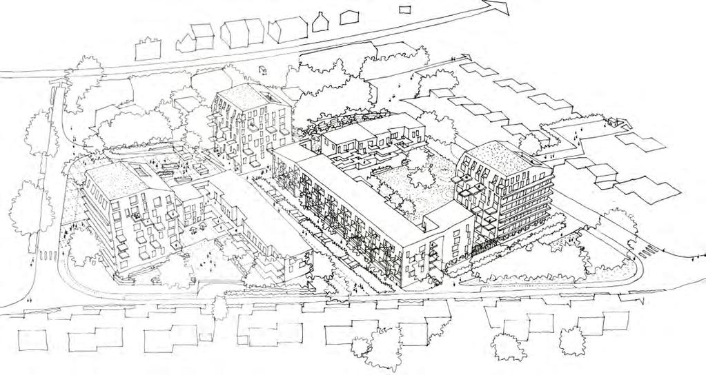 3. Schaal - Gebouwen De bestaande drie grote acht verdiepingen tellende gebouwen domineren de ruime omgeving en de naastgelegen woningen.