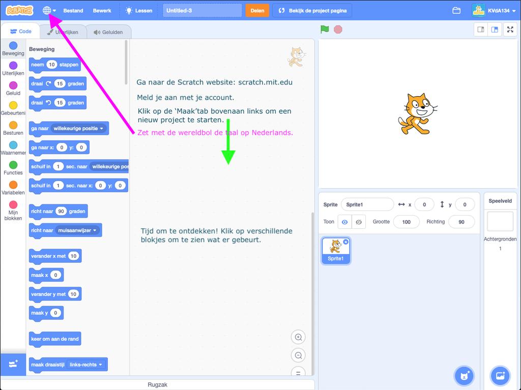 0.9 Scratch surprise In deze activiteit, maak je een nieuw project en onderzoek je verschillende Scratch blokken om de kat iets verrassend te laten doen! Wat ga jij maken? - 0.9.1.