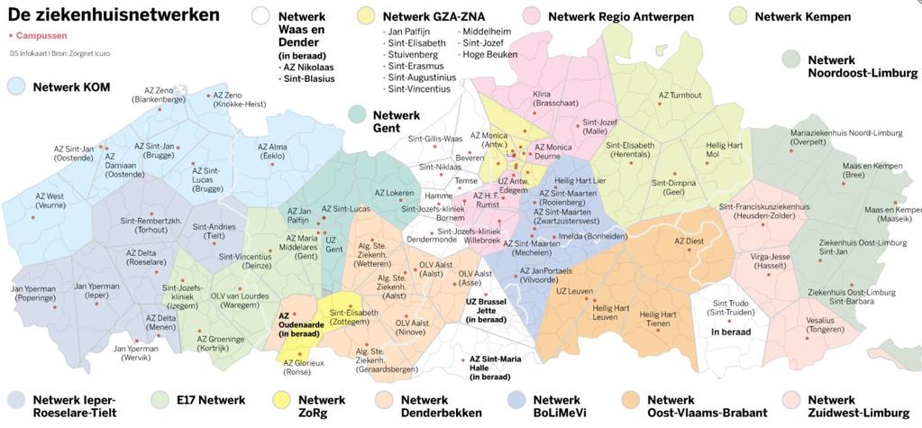 INGEDIENDE INTENTIEVERKLARINGEN KLINISCHE NETWERKEN > Toetsen van logica van zorggebieden Gebaseerd op reële patiëntenstromen Scharnieren met eerstelijnszones