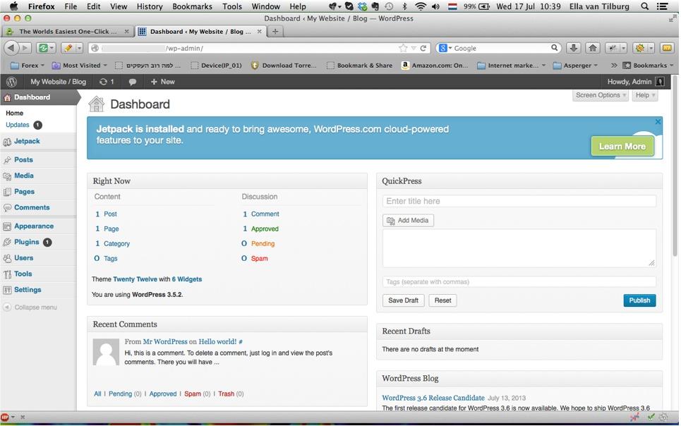 JOUW WEBSITE IN 10 MINUTEN 14 Het dashboard ziet er zo uit: Gefeliciteerd! Je hebt een nieuwe website! Wat nu te doen? Nu je een nieuwe website hebt, begint eigenlijk het echte werk. Denk b.v.