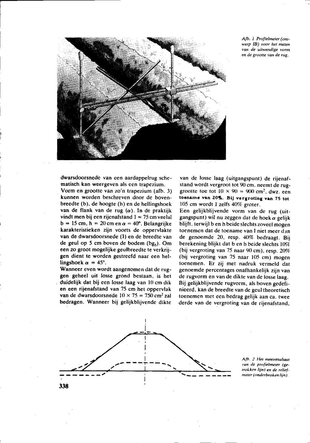 Afb. 1 Profielmeter (ontwerp IB) voor het meien van de uitwendige vorm en de grootte van de rug. dwarsdoorsnede van een aardappelrug schematisch kan weergeven als een trapezium.