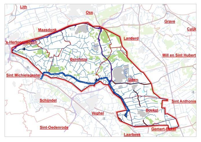 2. LIGGING EN BEGRENZING PLANGEBIED Het project Optimalisatie peilbeheer Leijgraaf ligt ten oosten van s-hertogenbosch en ten noorden van Veghel en Gemert-Bakel.