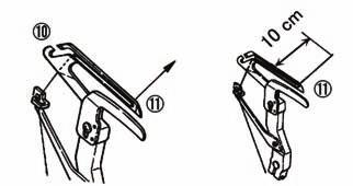 Breng de ondergrijper in de uiterst linkse positie door het handwiel naar U toe te draaien en geleid het garen door de geleider van de ondergrijper.