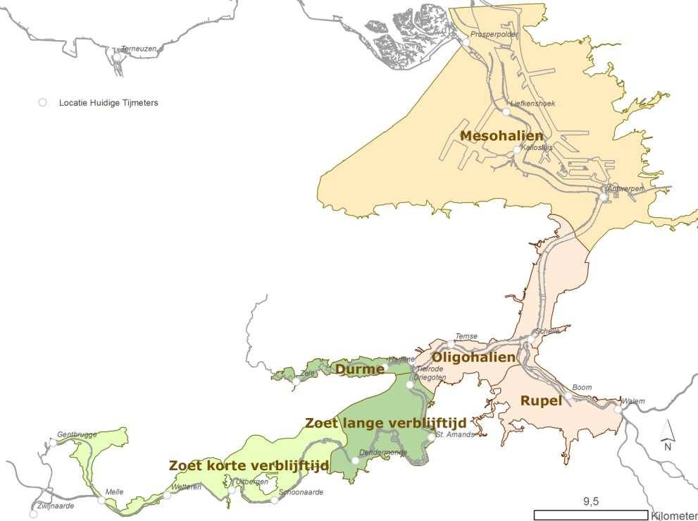 2 Het studiegebied Het studiegebied omvat alle huidige getijbeïnvloede delen van de Zeeschelde (van de grens met Nederland tot de stuw in Gentbrugge), de Durme (tot de dam nabij het Molsbroek in