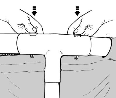 Knijp de springpinnen naar binnen en schuif de poot omhoog, totdat de springpin omhoog komt. Bevestig een voet (5) aan elke poot (zie afbeelding 3.1 en 3.2). 3 8 4 3.1 5 3.