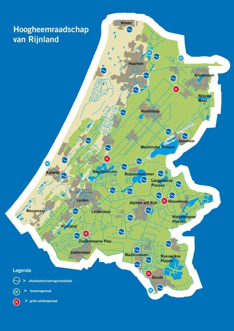 Rijnland in cijfers 90% onder N.A.P. 1175 km 2 2 provincies 31 gemeenten 1,3 miljoen inwoners 176 polders, 1267 peilgebieden peilen tussen -0.6 t/m -6.