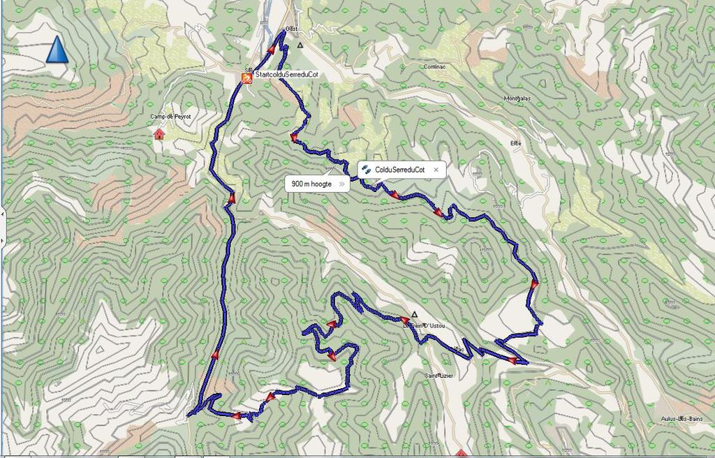 Col Serre du Cot Afstand: Hoogtemeters: 46 km 1750 m Algemeen Een tocht waarin asfalt en onverhard elkaar afwisselen en waarbij je door het passeren van twee bergruggen van het ene naar het andere