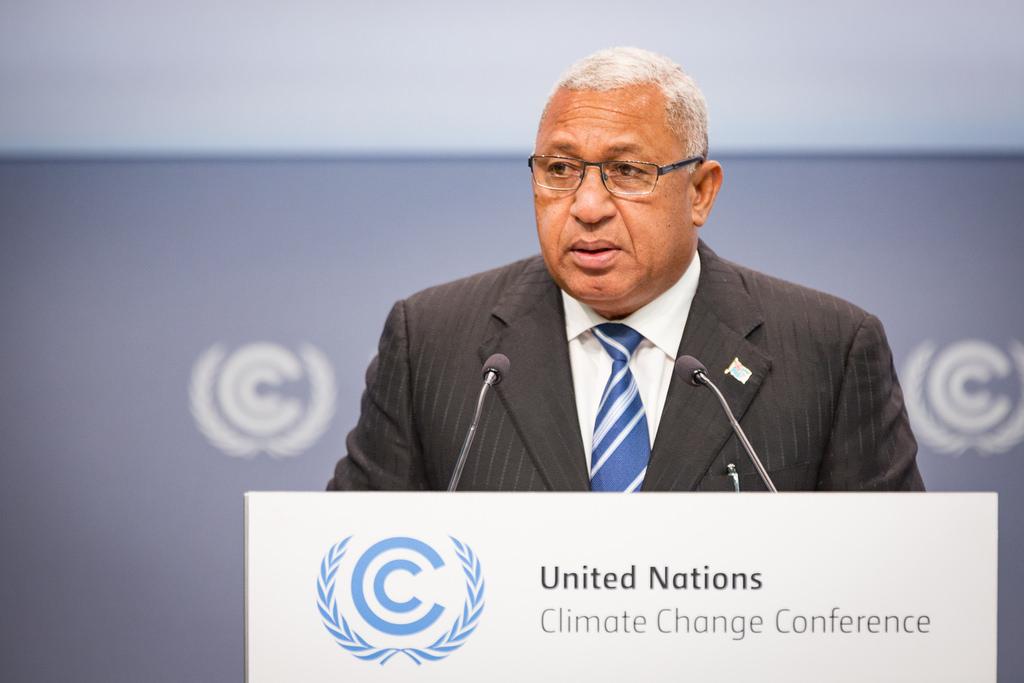 Frank Bainimarama, eerste minister van Fiji, op de klimaattop in Bonn (2017): We who are most vulnerable must be heard, whether we come from the Pacific or other Small Island Developing States, other