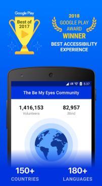 Be My Eyes Visuele hulp Be My Eyes is een app die mensen met een visuele beperking verbind met mensen die kunnen zien.