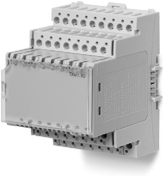 8 172 TX-I/O Digitale-ingangmodules TXM1.8D TXM1.16D Twee volledig compatibele uitvoeringen: TXM1.8D: 8 ingangen, elk met driekleurige LED (groen, geel of rood) TXM1.16D: Zoals TXM1.